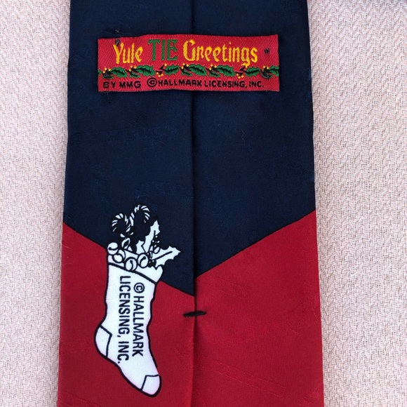Hallmark Yule Tie Greeting Made USA Red Black Reindeer Christmas Necktie - Picture 6 of 8